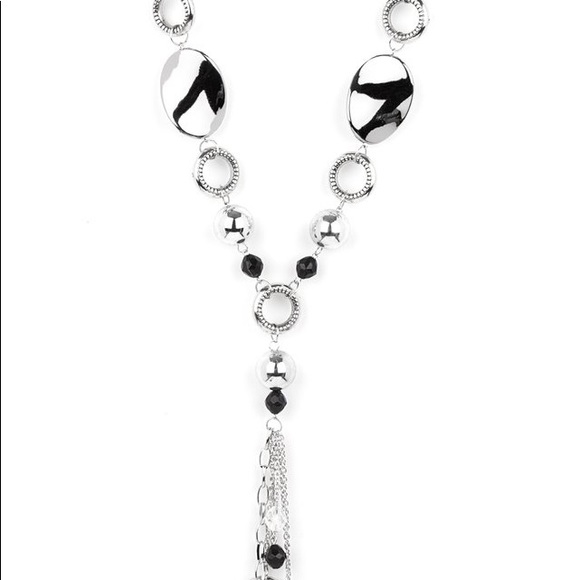 Silver and black long necklace